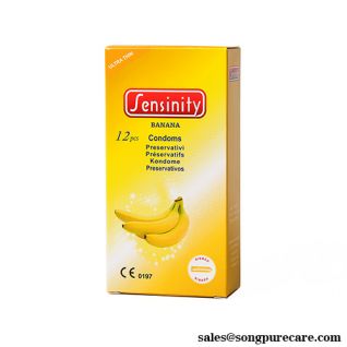 Sensinity Banana Ribbed Condoms Ultra-Thin Classic Flavor for Fruity Intimate Delight